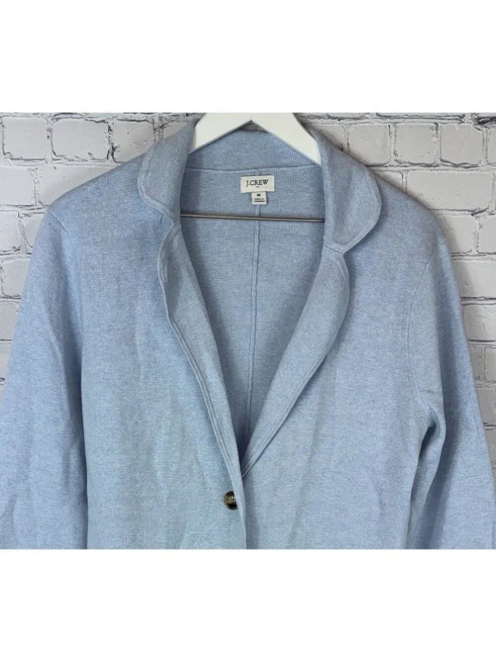 J.CREW Women’s Size Medium Light Blue Knit Blazer Two Button Jacket EUC